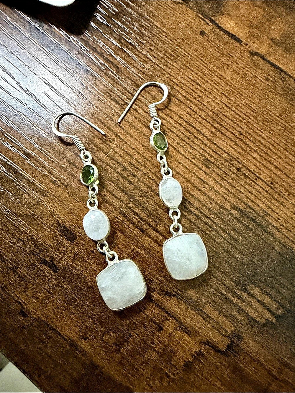 Peridot, Moonstone Drop Earrings